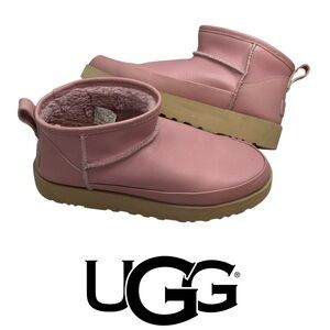 UGG Classic Sugar Ultra Mini Shell Pink Boots Ankle Vegan Leather Wool Lined 9